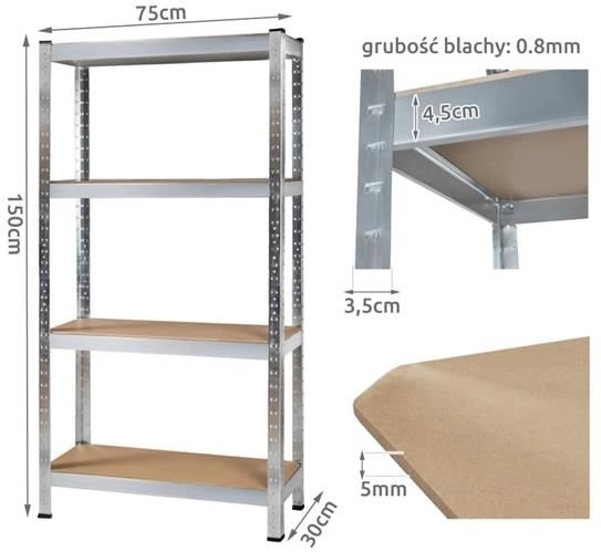 Metalen stellingkast met 4 planken 150x75x30 cm