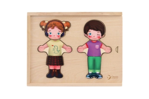 Houten puzzel verkleden - meisje en jongen