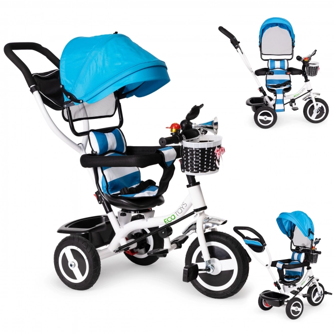 Driewieler, wielwagen, draaibaar blauw dak