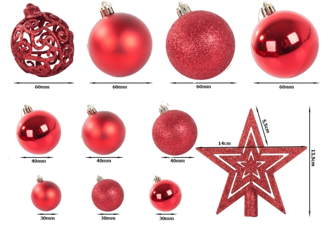 Kerstboomversieringen - set van 100 stuks met rode ster