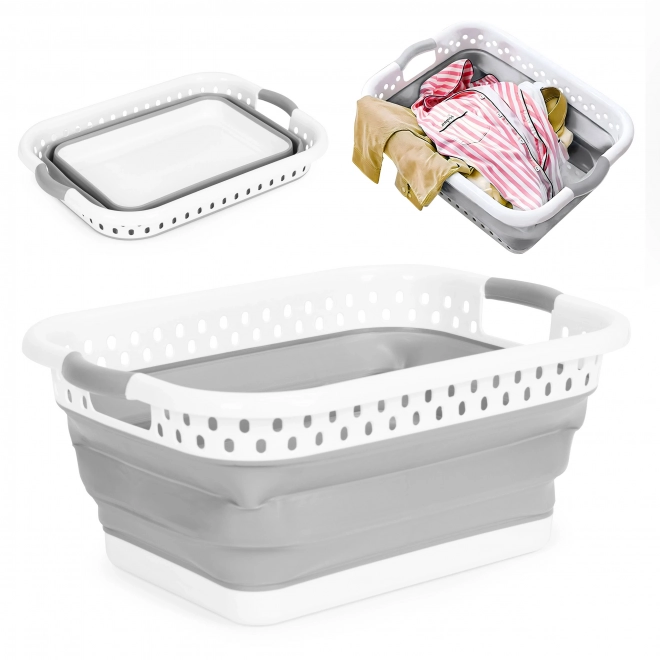 Opvouwbare wasmand siliconen kom wit-grijs 20 l van ModernHome
