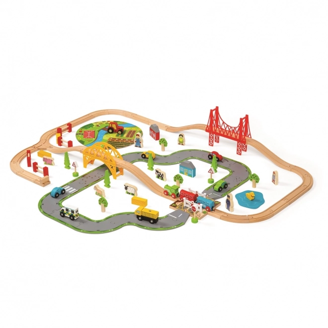 Bigjigs Rail Houten Treinbaan met Plattelandsweg 80 stuks