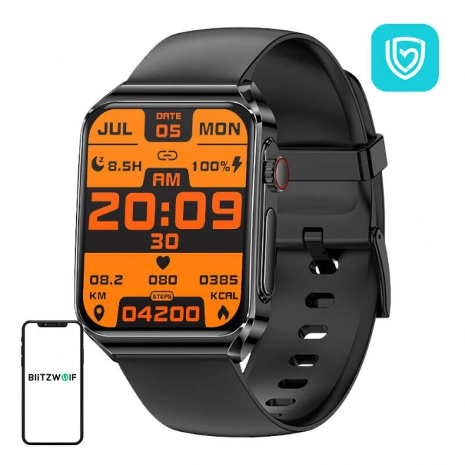 Slimme horloge BlitzWolf met zwarte siliconen band
