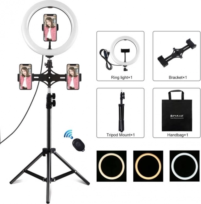 Puluz ronde LED-ringlamp met statief 26 cm voor vloggen, hoogte 1,1 m