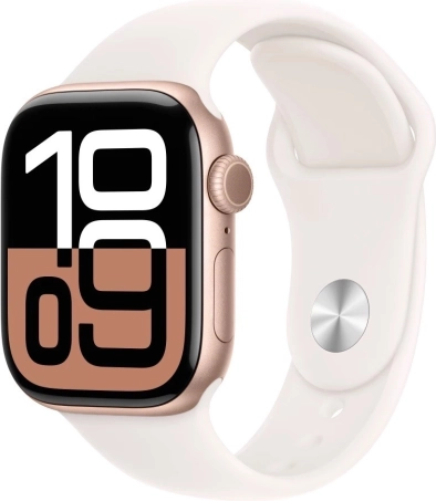 horloge Apple Watch Series 10 GPS roségoud 42 mm met roze sportband
