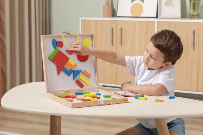 Houten magnetische speelgoedset in een koffertje