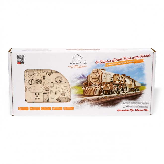 Ugears 3D puzzel - Locomotief V-express met wagon 538 delen