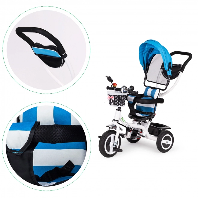 Driewieler, wielwagen, draaibaar blauw dak