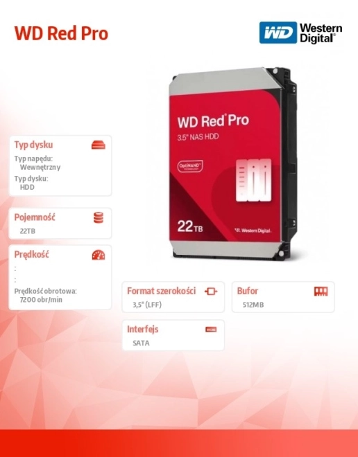 WD Red Pro 22TB vaste schijf 3,5'