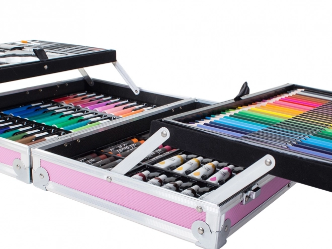 Creatieve roze kunstset 145 stuks in koffer