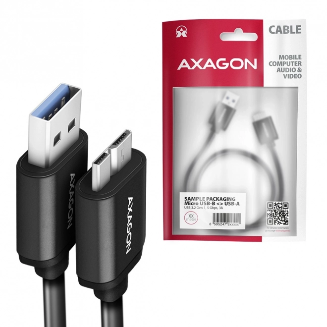 Kabel AXAGON Micro-B USB naar USB-A 3.2 Gen 1, 1m, 3A, ALU, PVC, zwart