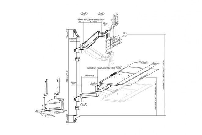 Gemonteerde arm voor 1x LCD en toetsenbord, max. 32 inch
