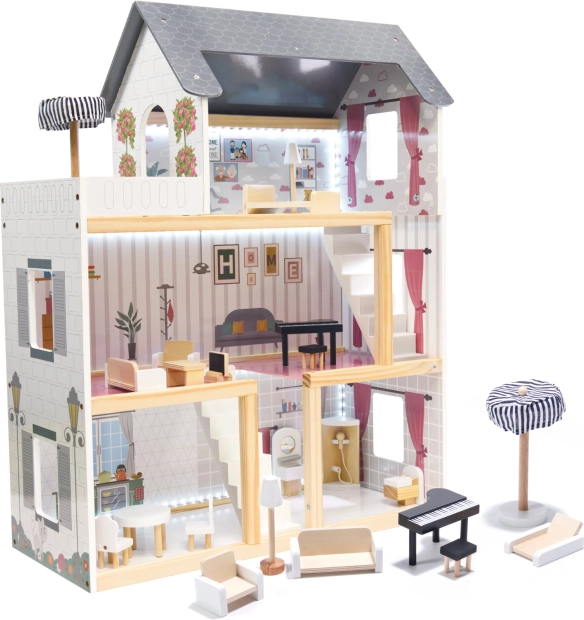 Houten poppenhuis met LED-verlichting