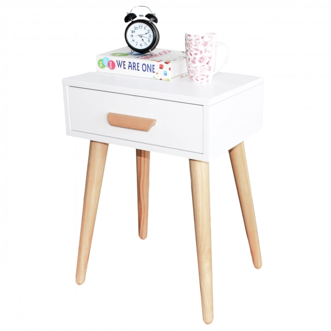 Moderne nachtkastje, witte salontafel