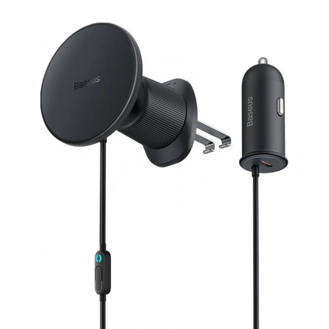 Magnetische telefoonhouder voor in de auto Baseus CW01 voor ventilatierooster met autolader USB-C, 15W + 25W (zwart)