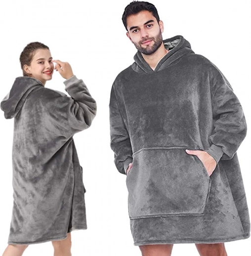 Warme oversized deken-hoodie grijs