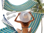 Tuin hangmat met houten spreidstokken 200 × 80 cm, gestreept, draagvermogen 150 kg