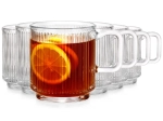 Mokken van glas met oor 350 ml, set van 6 stuks, geribbeld glas Vilde