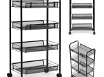 Zwarte metalen plankorganizer voor keuken of badkamer, 4 planken met wieltjes, ModernHome