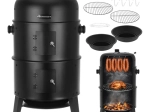 Tuin houtskoolgrill en roker 3-in-1 met deksel en thermometer KAMINER