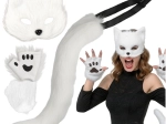Ruhhy katten-/vossen-/wolvenkostuum (masker, staart, pootjes) wit - 1 stuk