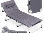 Verstelbaar tuin- en vissersbed met matras en kussentje, grijs