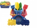 Kinderspeelset voor in het zand met mandje, emmertje en zandvormpjes