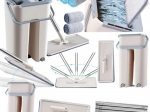 Platte mop met dubbelcompartiment emmer en 2 microvezel vervangingen