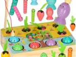 Houten Montessori-spel – magnetisch vissen, wormpjes en worteltjes