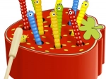 Houten spel Truskawka – magnetisch wormpjes vangen