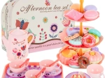 Kinder thee-servies in koffertje met taartjes en gebakjes