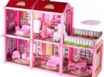 Roze poppenhuis met pop en meubels (44 cm)