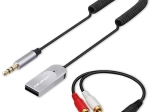 draadloze bluetooth 6.0 audio‑ontvanger voor thuis en auto met 2× RCA, 3,5 mm AUX en USB‑voeding, microfoon