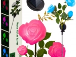 Zonnelamp voor in de tuin roos LED, 3 kunstbloemen