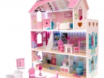Houten poppenhuis 70 cm met LED-verlichting – roze, MDF, met meubels
