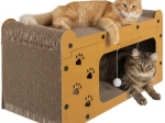Škrabadlo voor katten Purlov – meerlaags huisje van golfkarton en HDF, 29,5 × 56 × 27 cm