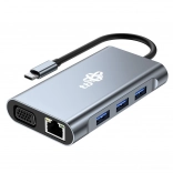 USB‑C hub 8-in-1 met HDMI, VGA, RJ45 en PD-voeding