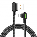 Hoekige zwarte USB-Lightning kabel met LED, 1,8 m