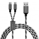 Gevlochten USB 2.0-kabel USB‑A naar Micro USB + USB‑C 1,2 m