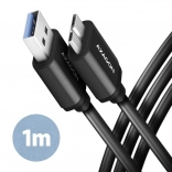 Kabel AXAGON Micro-B USB naar USB-A 3.2 Gen 1, 1m, 3A, ALU, PVC, zwart