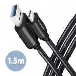 Kabel USB-C naar USB-A 1,5 m USB 3.2 Gen 1 3A ALU gevlochten