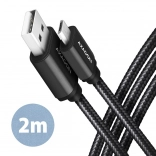 Kabel AXAGON MicroUSB - USB A 2 m, ALU gevlochten, zwart