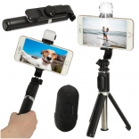 Selfiestick met bluetooth-afstandsbediening en statief met led-licht – zwart