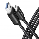USB‑C – USB‑A 3.2 Gen 1 kabel AXAGON, 2 m, 3 A, aluminium, gevlochten, zwart