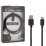 USB‑C oplaadkabel met zwarte kat en siliconen band voor lengteregeling
