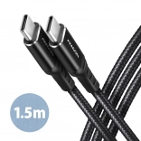 USB‑C-kabel 1,5 m met PD 60 W en snel opladen 3 A, gevlochten, aluminium uiteinden