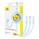 Uittrekbare 3-in-1 oplaadkabel BASEUS USB naar USB‑C, micro USB en Lightning 3,5 A, 1,1 m – blauw