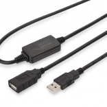 Actieve USB 2.0-verlengkabel USB‑A (male) naar USB‑A (female) 10 m, zwart